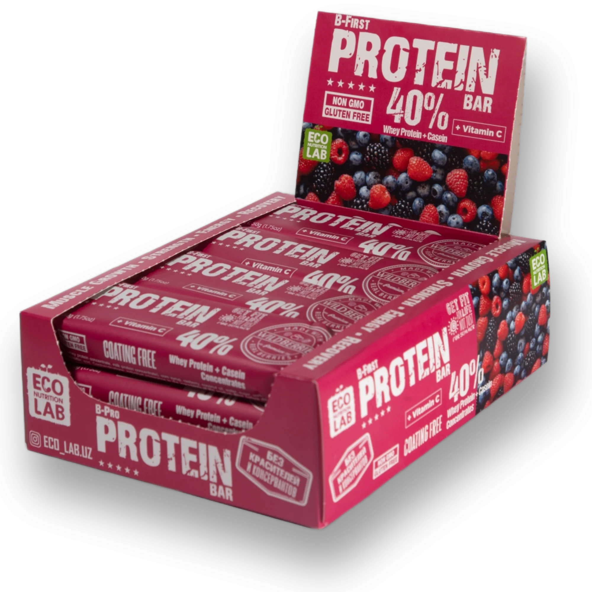B-First Protein Bar Лесные Ягоды — открытая коробка
